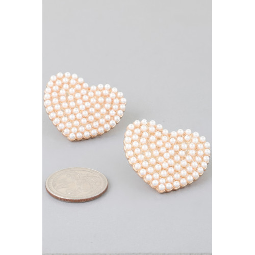 Pearled Heart Stud Earrings - Designer Style - CC-WH2000927