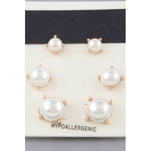 Multi Pearl Stud Earrings Set - Designer Style - CC-WH2001811