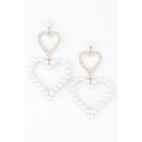 Twin Pearl Jewel Heart Drop Earrings