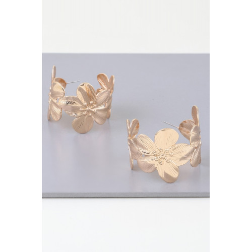 Gold Floral Hoop Earrings - Designer Style - CC-WH2000957