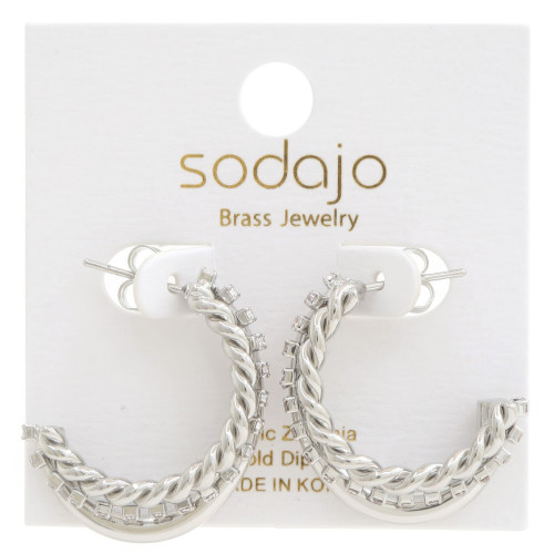 Rope Crystal-studded Open Hoop Gold Dipped Earring - CC-58753