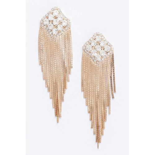Crystal-studded Fringe Earring - CC-WH2001354