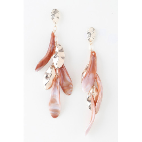 Shiny Marble Feather Drop Earrings - Designer Style - CC-WH2001257