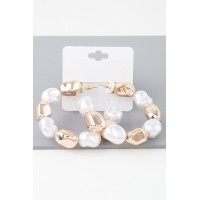 Shiny N Pearl Stone Hoop Earrings