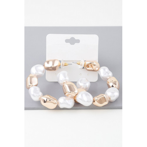 Shiny N Pearl Stone Hoop Earrings - Designer Style - CC-WH2001580