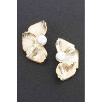 Faux Pearl Metal Flower Earring