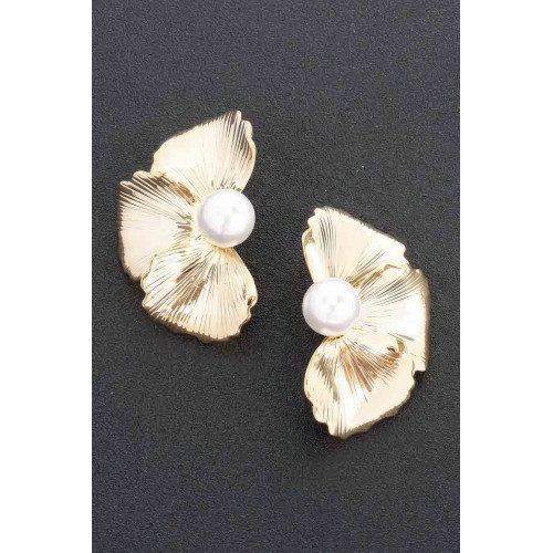 Faux Pearl Alloy Flower Earring - CC-WH2001013