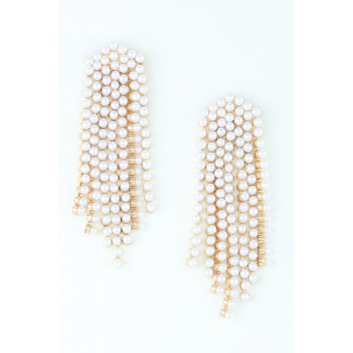 Multi Pearl Curtain Drop Earrings - Designer Style - CC-WH2000916