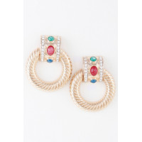 Bejeweled Twisted Hoop Drop Earrings