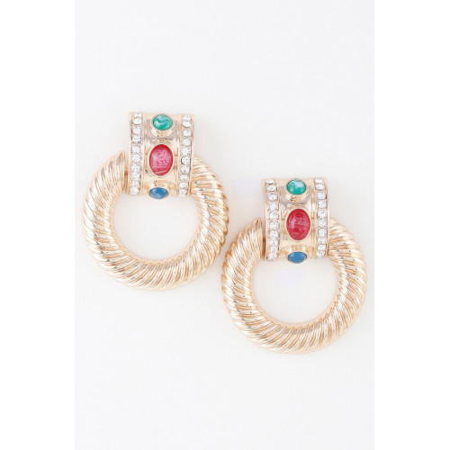 Bejeweled Twisted Hoop Drop Earrings - Designer Style - CC-WH2001575