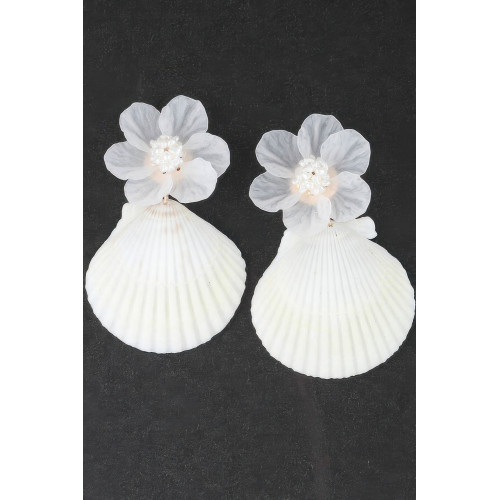 Flower Shell Drop Earrings - Designer Style - CC-WH2000913