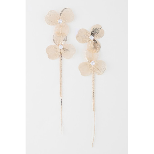 Double Jewel Flower Drop Earrings - Designer Style - CC-WH2001255