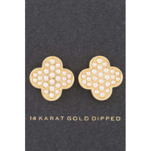 Pearled Clover Stud Earrings - Designer Style - CC-WH2001163