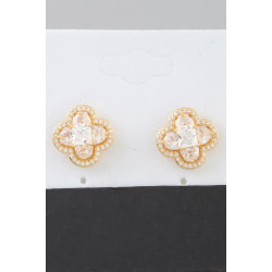 Bejeweled Cubic Zirconia Clover Stud Earrings