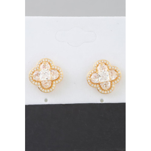 Bejeweled Cubic Zirconia Clover Stud Earrings - Designer Style - CC-WH2001464