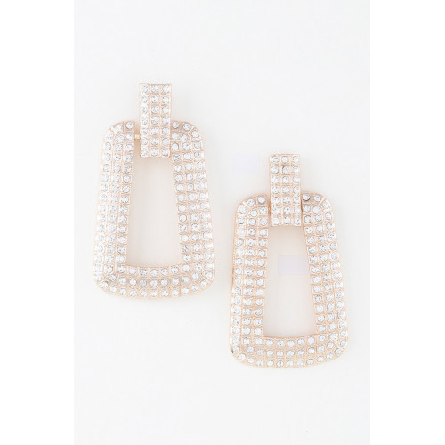 Triple Crystal-studded Frame Earrings - CC-WH2001576