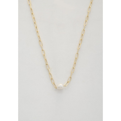 Pearl Bead Oval Link Necklace - Designer Style - CC-57497