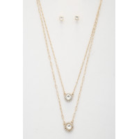 Double Crystal Metal Layered Necklace