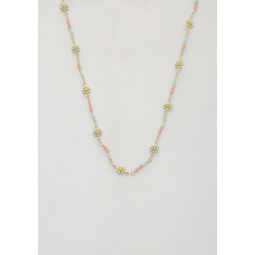 Flower Beaded Necklace - Designer Style - CC-57491