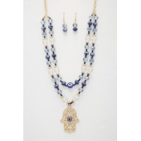Hamsa hand pendant beaded layered necklace