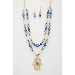 Hamsa hand pendant beaded layered necklace - Contemporary Fashion