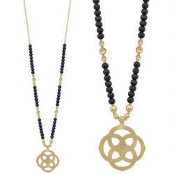Flower Geometric Pendant Wood Bead Necklace - Fashion Inspired