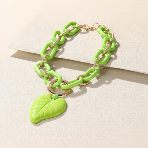 Chunky Color Acrylic Leaf Pendant Necklace - Designer Style - CC-57792