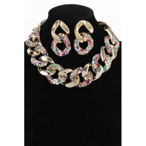 Ccb Linked Crystal-studded Necklace Set - CC-WH2001006