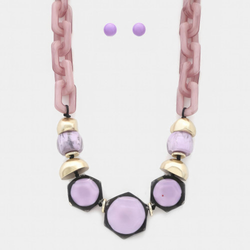 Hexagon Shape Link Oval Link Necklace - Designer Style - CC-57790