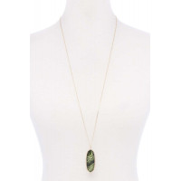 Acetate Oval Alloy Edge Pendant Necklace
