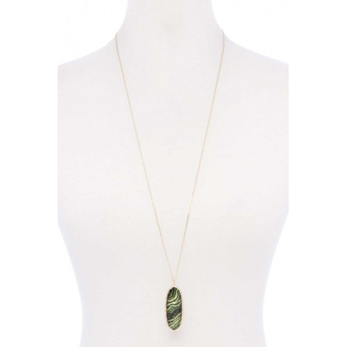 Acetate Oval Alloy Edge Pendant Necklace - CC-52828