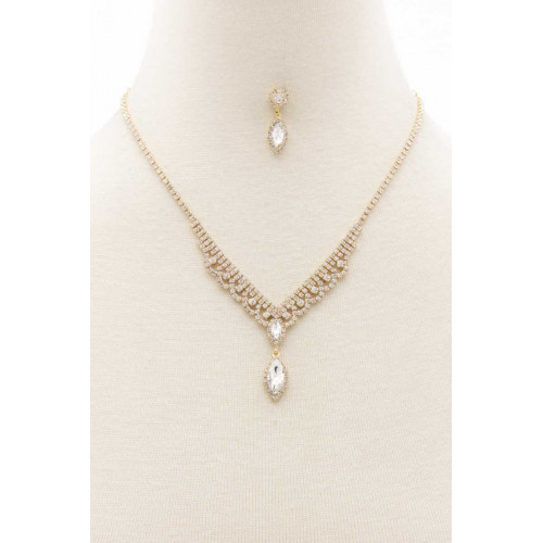 Marquise Shape Crystal-studded Necklace - CC-55544
