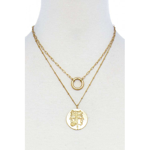 Style Greek Face Pendant Necklace - Designer Style - CC-51554