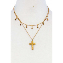 Double Layered Cross Pendant Linked Necklace