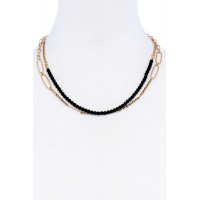 Double Layer Beaded And Chain Necklace