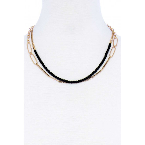 Double Layer Beaded And Linked Necklace - CC-51604