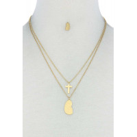 Stylish Double Layer Cross And Mary Necklace And Earring Set