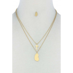 Stylish Double Layer Cross And Mary Necklace And Earring Set