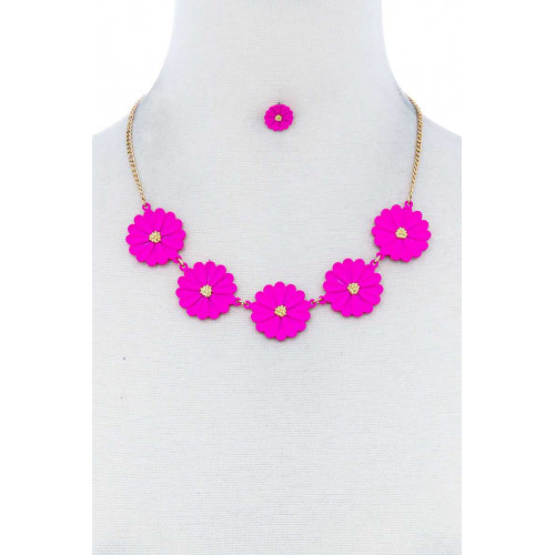 Style Cute Multi Tender Flower Necklace And Earring Set - Designer Style - CC-51701