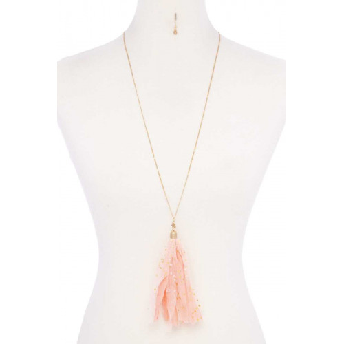 Metallic Stars Tulle Tassel Necklace - Designer Style - CC-52742