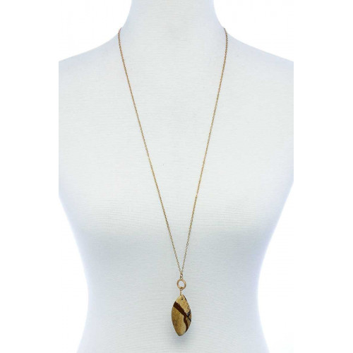 Style Oval Stone Pendant Long Necklace - Designer Style - CC-51608