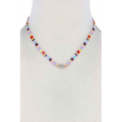 Evil Eye Charm Color Block Necklace - Designer Style - CC-51777