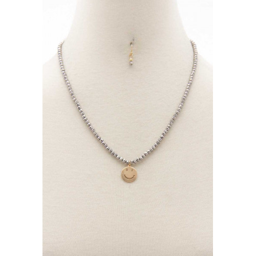 Happy Face Charm Beaded Necklace - Designer Style - CC-55709