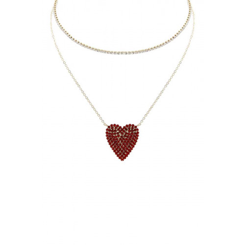 Crystal-studded Heart Choker And Necklace Set - CC-56073