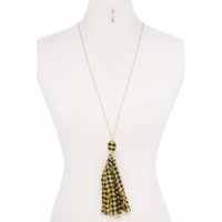 Checkered Pattern Fabric Tassel Necklace