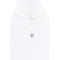 2 Layered Chain Metal Square Marbling Stone Pendant Necklace