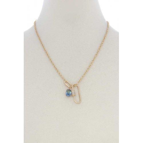 Oval Shape Crystal-studded Charm Necklace - CC-53557