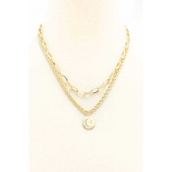 2 Layered Metal Chain Round Pendant Necklace