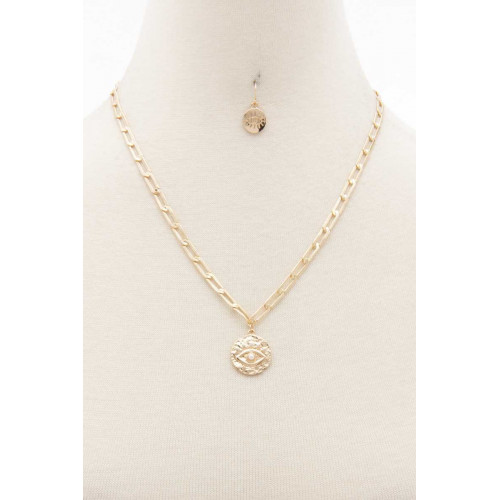 Sodajo Eye Coin Oval Link Necklace - Designer Style - CC-54874