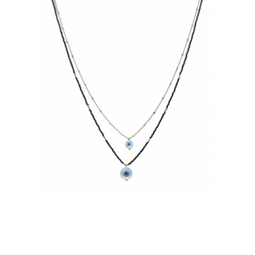 Seed Bead Evil Eye Pendant Layered Necklace - Designer Style - CC-55024